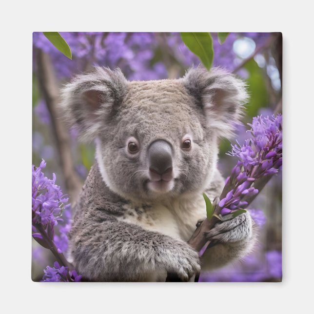 Imán Purple Jacaranda Koala Bear, (Frente)