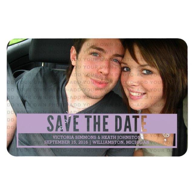 Imán Purple Modern Cut Out Save the Date Magnet (Horizontal)