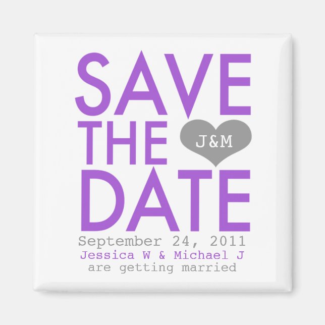 Imán Purple Modern Save the Date (Frente)