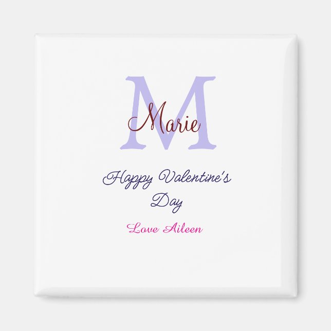 Imán Purple pastel happy Valentine's day pink monogram  (Frente)