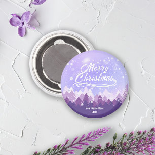 Imán Purple Peaceful Snow Forest Feliz Navidad