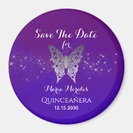 Imán Purple Quinceanera Guardar La Invitación De Fecha