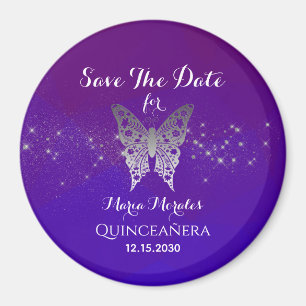 Imán Purple Quinceanera Guardar La Invitación De Fecha