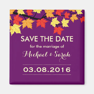 Imán Purple Save The Date Maple Autumn Boda Magnet