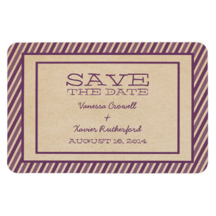 Imán Purple Trendy Stripes Save the Date Magnet