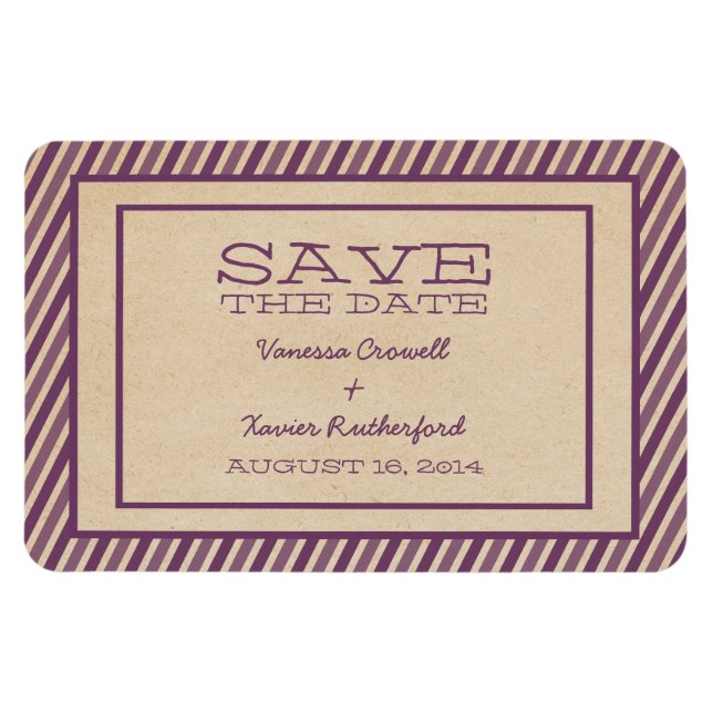 Imán Purple Trendy Stripes Save the Date Magnet (Horizontal)
