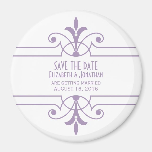 Imán Purple v2 Fancy Ornamental Save the Date Magnet (Frente)