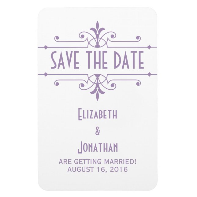 Imán Purple v2 Fancy Ornamental Save the Date Magnet (Vertical)
