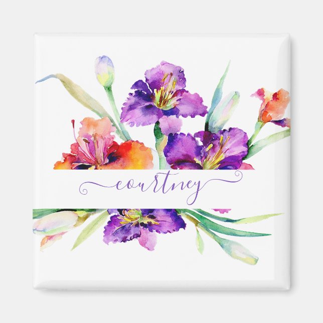 Imán Púrpura acuarela Iris personalizado (Frente)