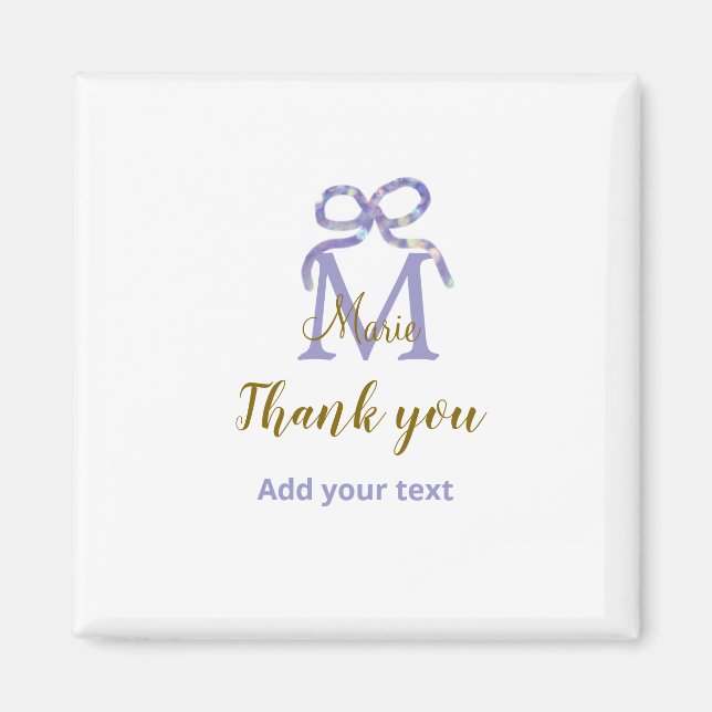 Imán Púrpura arco purpurina añadir nombre letra monogra (Frente)