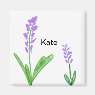 Imán Púrpura lavanda floral acuarela agregar nombre tex