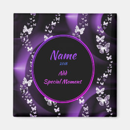 Imán Púrpura mariposa giratoria, añadir nombre y fecha