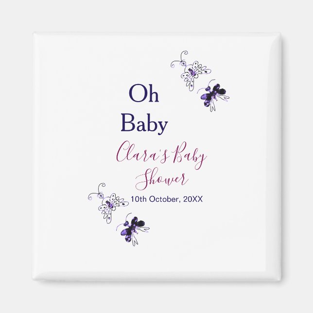 Imán Púrpura mariposa rosa ducha de bebé oh bebé modern (Frente)