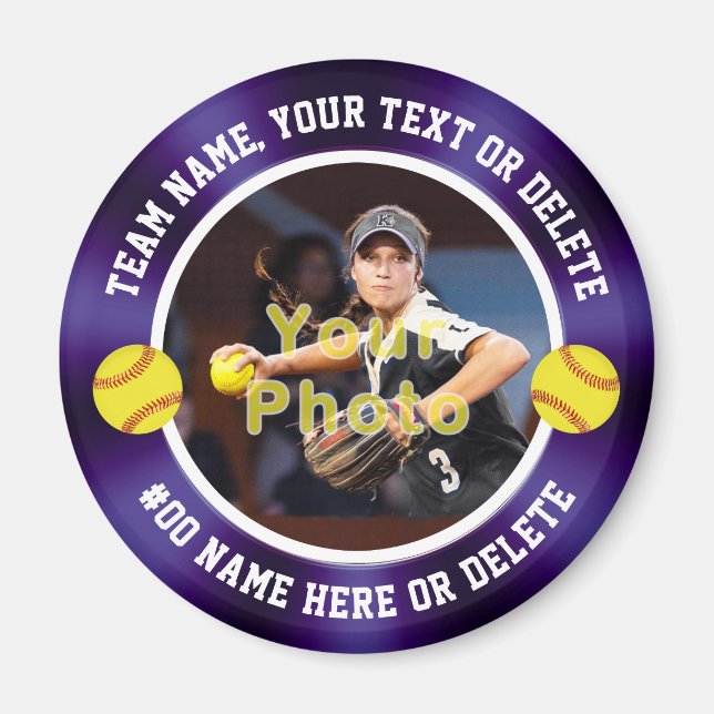 Imán Púrpura y blanca, fiestas temáticas de softball fa (Frente)