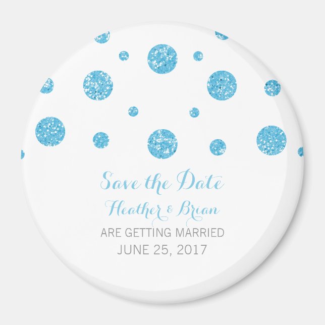 Imán Purpurina azul Confetti Save the Date Magnet (Frente)