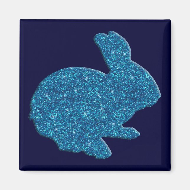 Imán Purpurina azul Silhouette Easter Bunny Magnet (Frente)