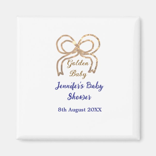 Imán Purpurina bebé dorado proa ducha real azul bebé (Frente)