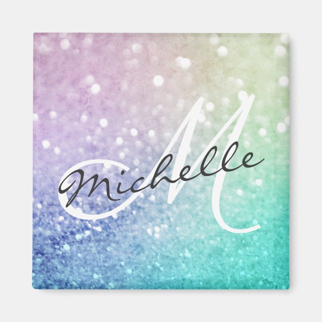 Imán Purpurina Bokeh Glamoroso Elegante (Frente)