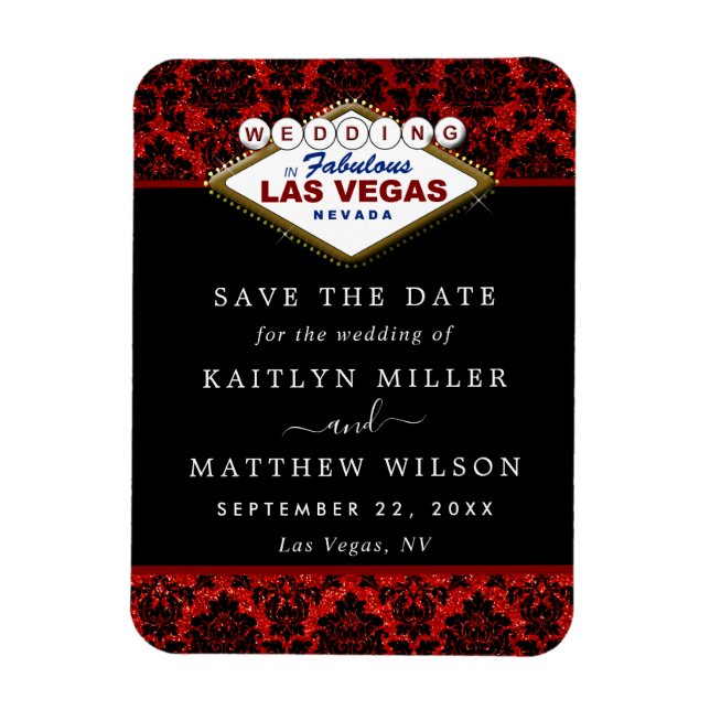 Imán Purpurina Damask Las Vegas Wedding Save The Date (Vertical)
