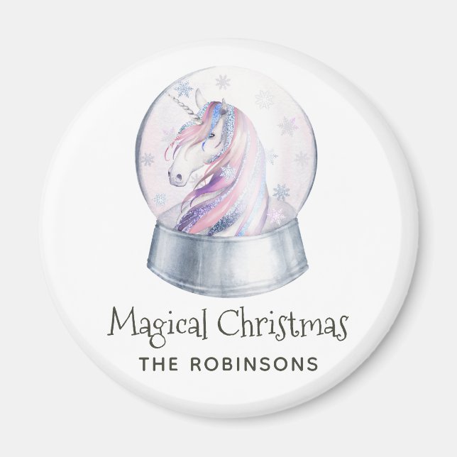 Imán Purpurina de acuarela unicornio vacaciones de invi (Frente)