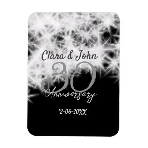Imán Purpurina de aniversario de 30 bodas gris plateado