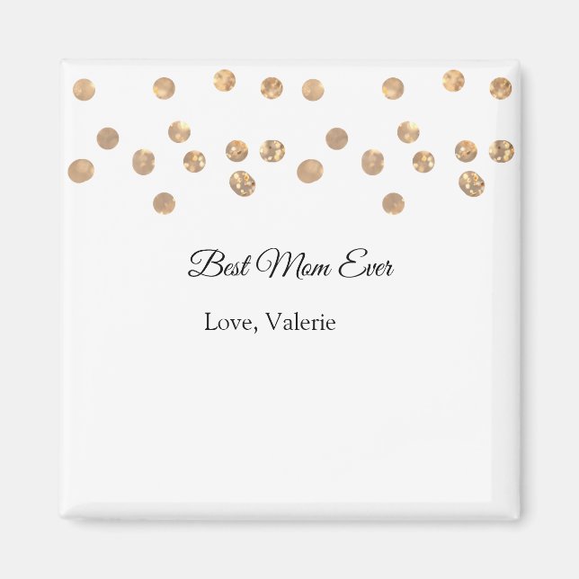 Imán Purpurina de bolas doradas mejor mamá jamás agrega (Frente)