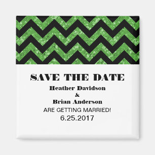 Imán Purpurina de Chevron Save the Date Magnet, Green