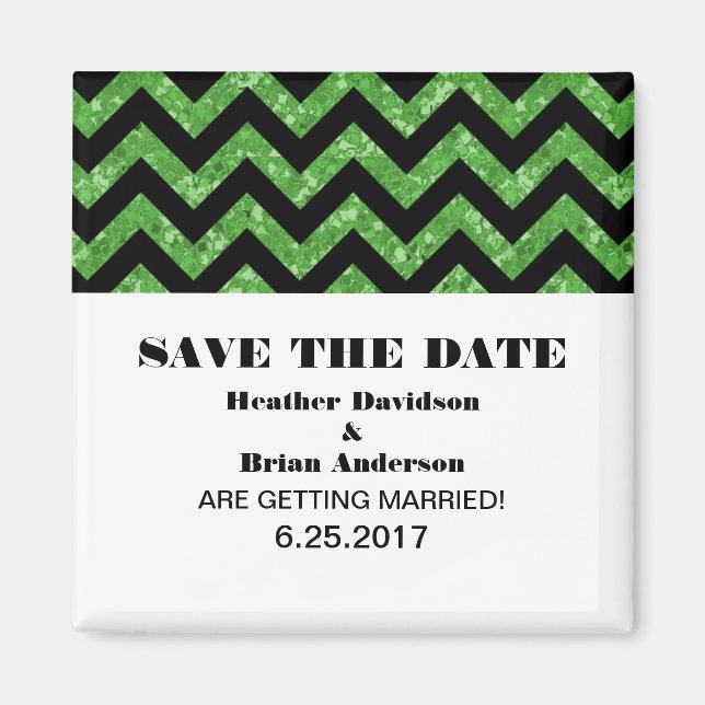 Imán Purpurina de Chevron Save the Date Magnet, Green (Frente)
