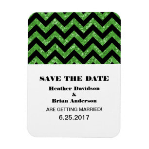 Imán Purpurina de Chevron Save the Date Magnet, Green