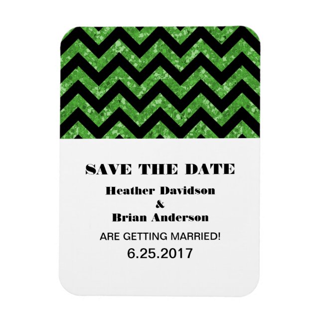 Imán Purpurina de Chevron Save the Date Magnet, Green (Vertical)