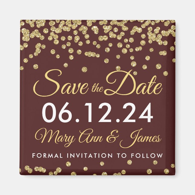 Imán Purpurina De Faux De Oro Confetti Save The Date Ma (Frente)