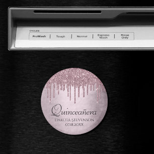 Imán Purpurina de gota   Quinceanera rosada turbia