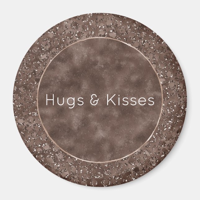 Imán Purpurina de impresión de leopardo de color marrón (Frente)