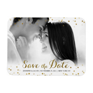 Imán Purpurina de oro Confetti Save the Date Photo Magn