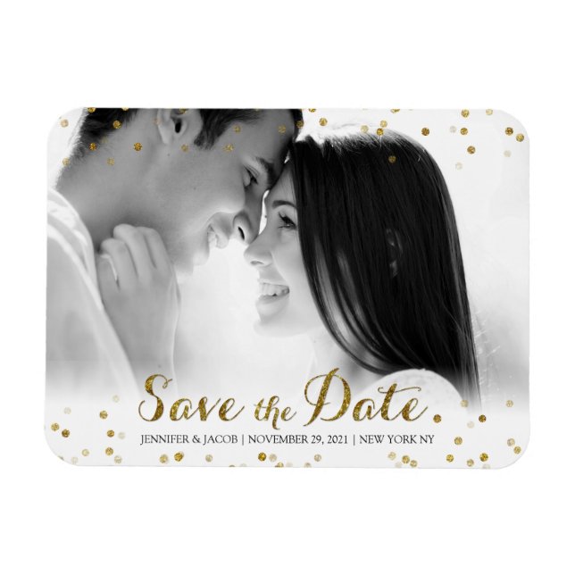 Imán Purpurina de oro Confetti Save the Date Photo Magn (Horizontal)