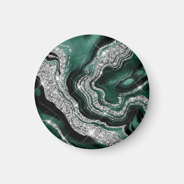 Imán Purpurina de oro de Black Marble Agate (Frente)