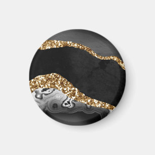 Imán Purpurina de oro de Black Marble Agate
