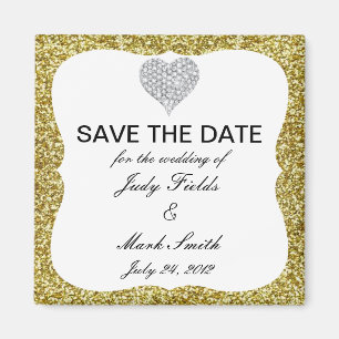 Imán Purpurina De Oro Diamond Heart Save The Date Magne