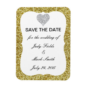 Imán Purpurina De Oro Diamond Heart Save The Date Magne