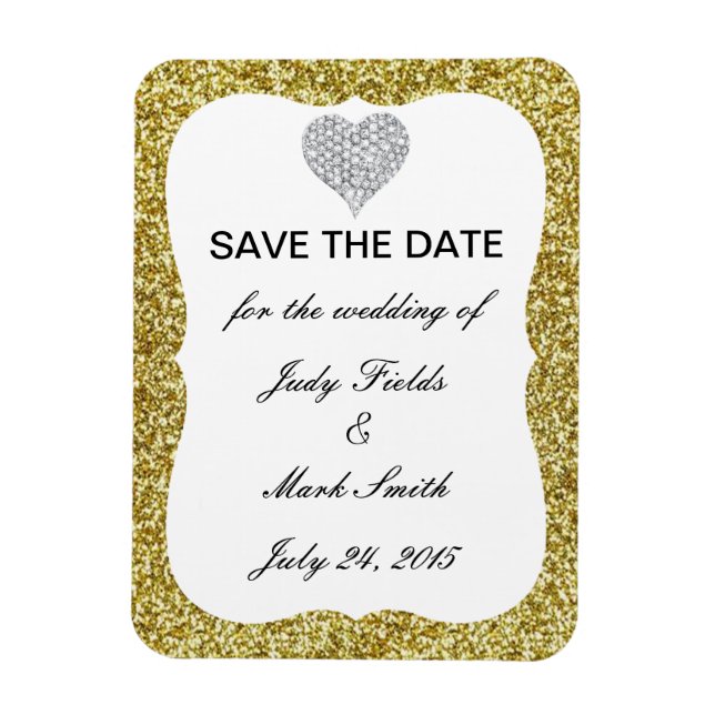 Imán Purpurina De Oro Diamond Heart Save The Date Magne (Vertical)