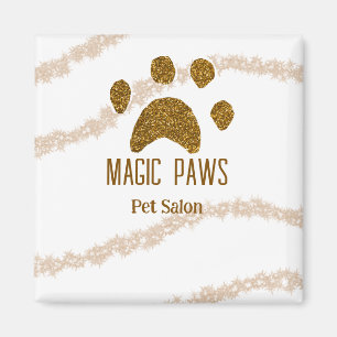 Imán Purpurina dorado paws mascota salon añadir nombre