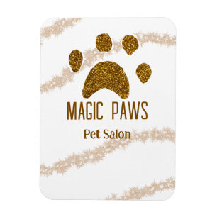 Imán Purpurina dorado paws mascota salon añadir nombre 