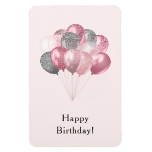 Imán Purpurina Globos de color rosa y plateado Feliz cu