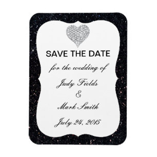 Imán Purpurina Negro Diamond Heart Save The Date Magnet