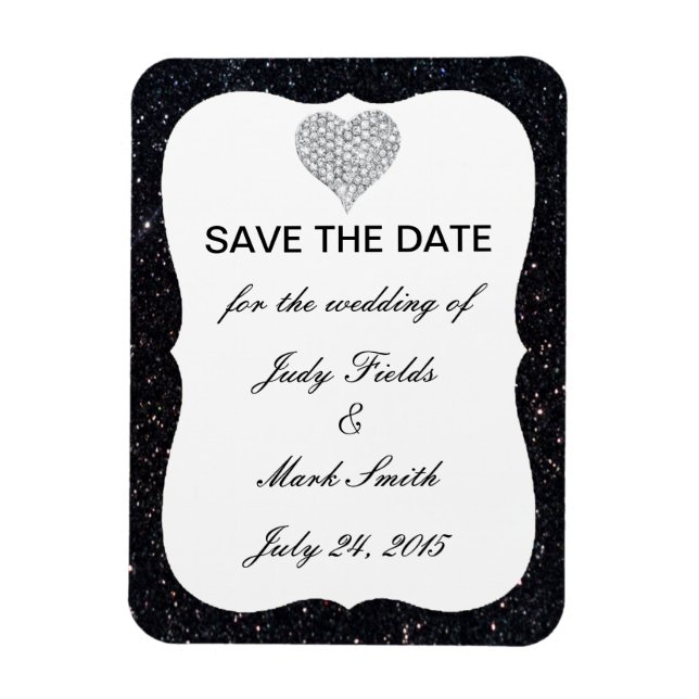 Imán Purpurina Negro Diamond Heart Save The Date Magnet (Vertical)