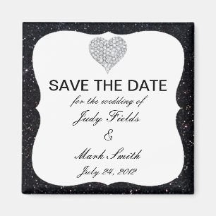 Imán Purpurina Negro Diamond Heart Save The Date Magnet