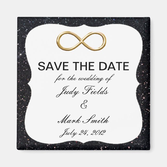 Imán Purpurina Negro Infinity Gold Save The Date Magnet (Frente)
