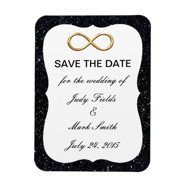Imán Purpurina Negro Infinity Gold Save The Date Magnet (Vertical)