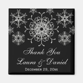 Imán Purpurina negro Snowflakes Wedding Favor Magnet