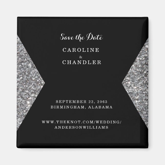 Imán Purpurina plateado y Boda de fotografía negro salv (Frente)